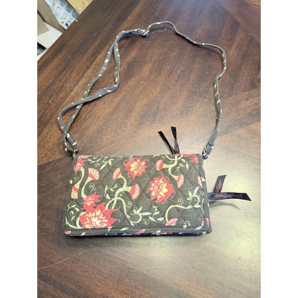 She's Got Baggage Quilted Crossbody Wallet Purse Black Floral